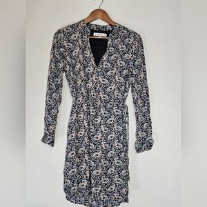 Loft Shirt Dress Womens Small Black Gold Brown Floral Cocktail Party Event‎ Wear